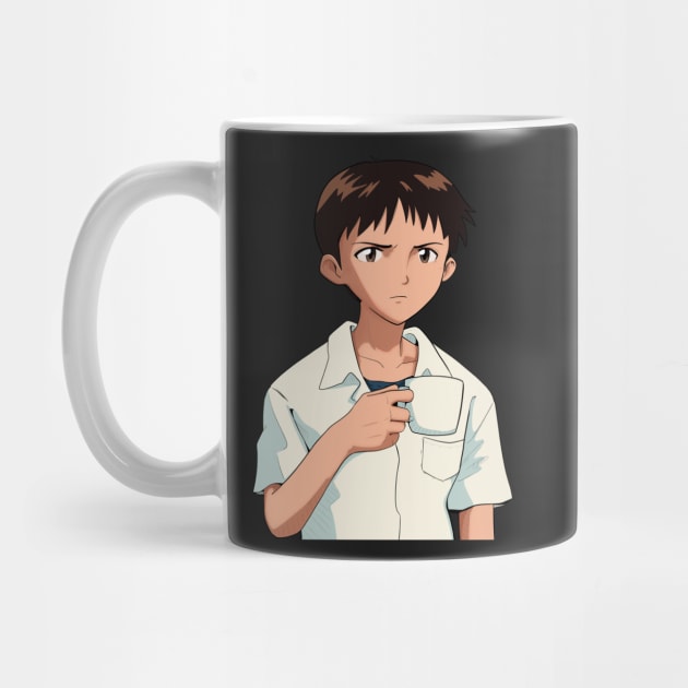 Shinji Holding a Mug HD Restored image Neon Genesis Evangelion by Scribble-LeviJo